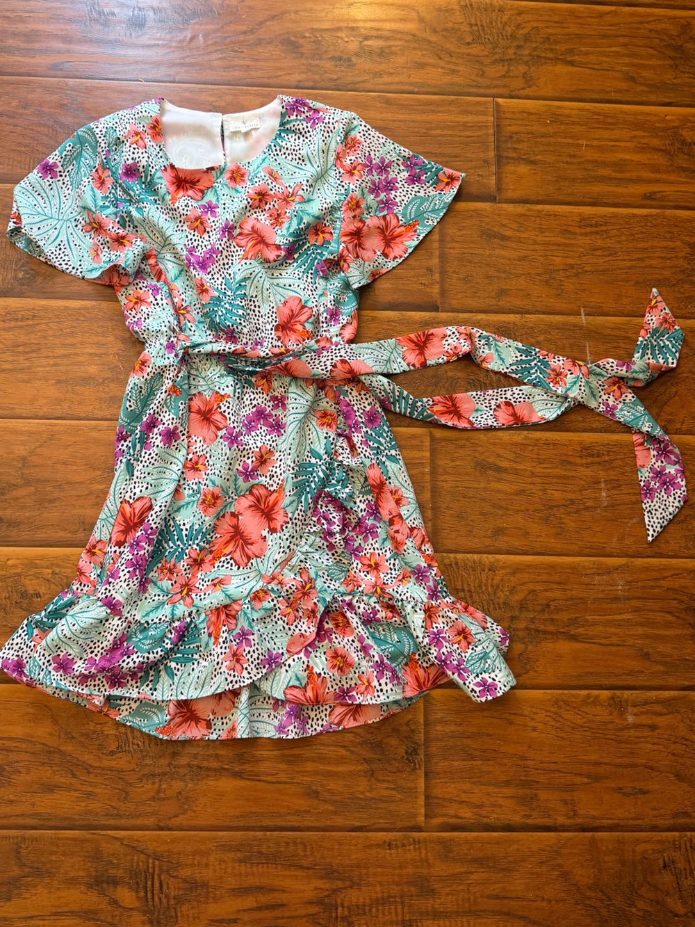 Floral Wrap dress - Coral & Teal